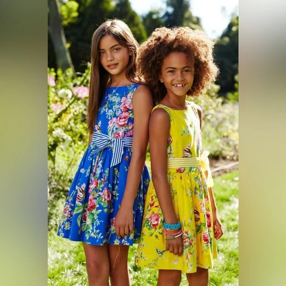 Polo Ralph Lauren Blue Floral prints striped belt dress for Girls - Picture 2 of 9